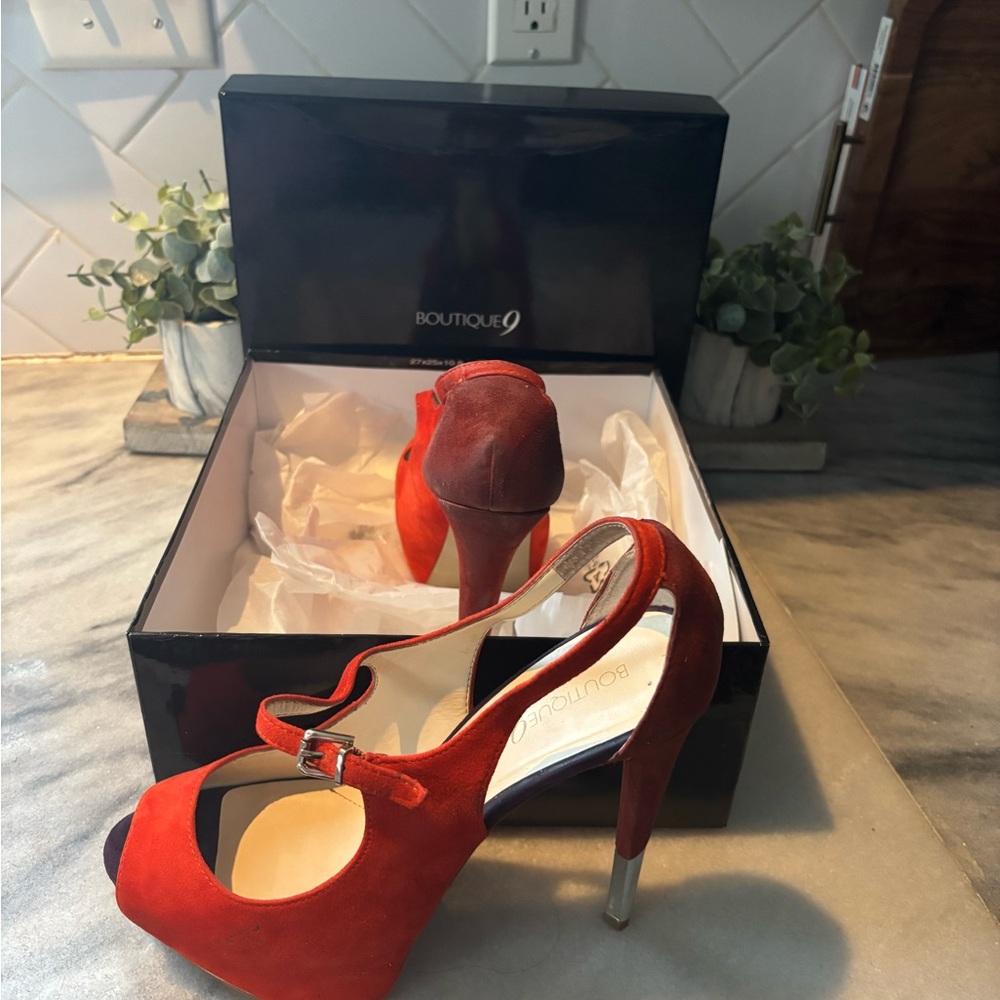 Boutique 9 Red Suede Peep Toe Heels